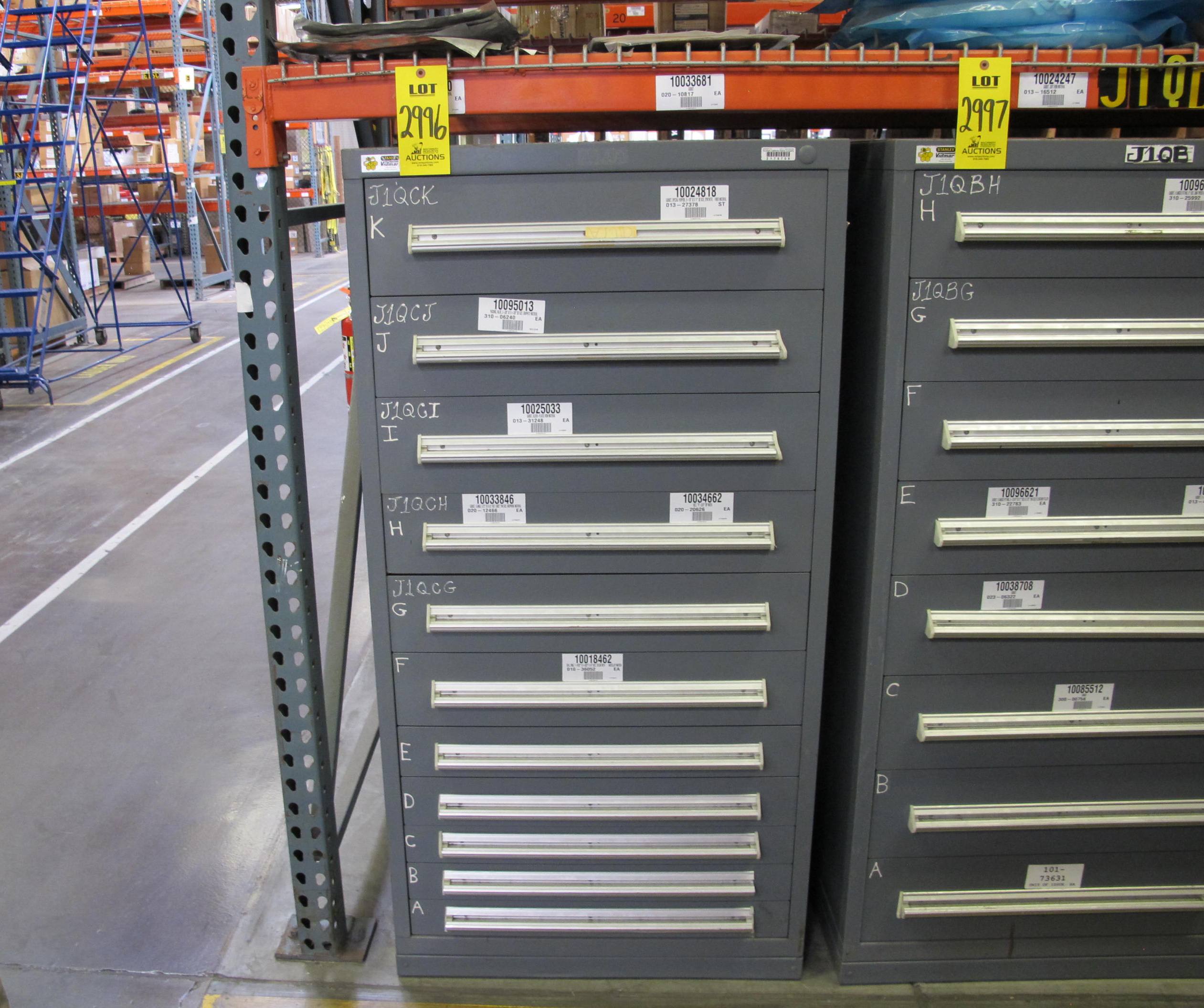 STANLEY VIDMAR HEAVY DUTY 11-DRAWER PARTS CABINET W/ CONTENTS (W-50) LOADING & HANDLING FEE $25-